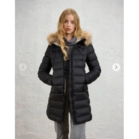 BLAUER piumino lungo con pelliccia Kristin NERO