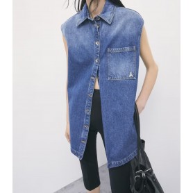 PATRIZIA PEPE gilet oversize in denim BLU medium wash