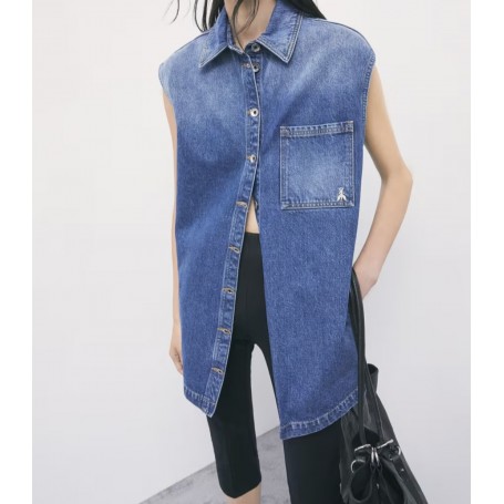 PATRIZIA PEPE gilet oversize in denim BLU medium wash