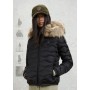 BLAUER piumino ad onde e cappuccio fisso con pelo NERO