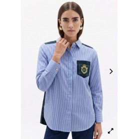 LOLA CASADEMUNT camicia combinata righe tartan AZZURRA/VERDE