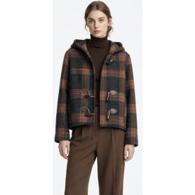 DIXIE giacca corta con cappuccio e alamari Check RUGGINE/GRIGIO/MARRONE