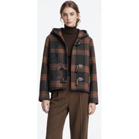DIXIE giacca corta con cappuccio e alamari Check RUGGINE/GRIGIO/MARRONE