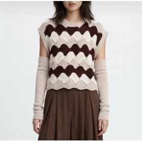 DIXIE maglione smanicato fantasia geometrica con manicotti BORDEAUX/PANNA/ROSA