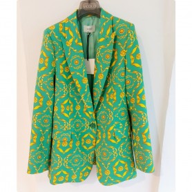 VICOLO giacca verde prato con stampa gialla monopetto