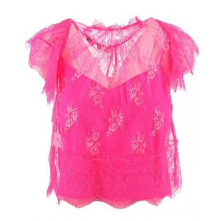 PINKO top STRESA in pizzo PINK fluo