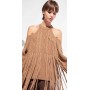 PINKO pullover SHAKERATO a trecce con frange CAMMELLO