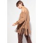 PINKO pullover SHAKERATO a trecce con frange CAMMELLO