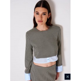 VICOLO maglia con fondo effetto camicia NERO/BIANCO