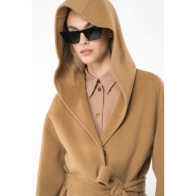 PINKO cappotto lungo EKELON con cappuccio in panno CAMMELLO