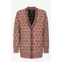 PINKO cardigan jacquard logo Love Birds CAMMELLO/NERO/FUXIA