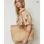 TWINSET borsa Tote Shopper "Lila" Almond in paglia con manico Oval TBEIGE