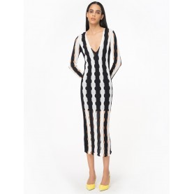 PINKO abito traforato RING manica lunga BIANCO/NERO