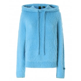 PINKO maglia con cappuccio BOBTAIL soft brush stretch TURCHESE