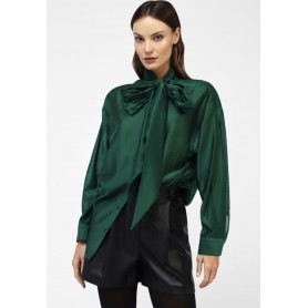 DIXIE camicia effetto satin con fiocco e bottoni VERDE SMERALDO
