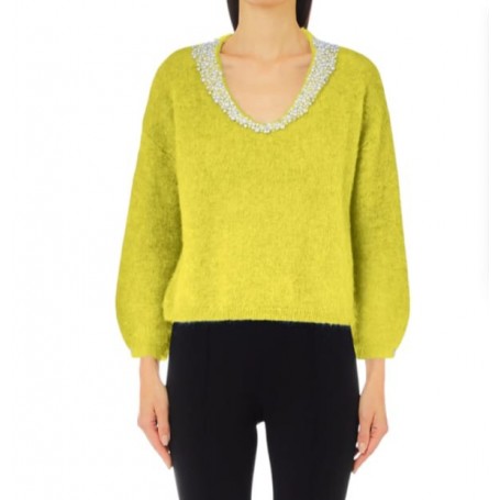 LIUJO maglia chiusa scollo a V con applicazioni CEDRO