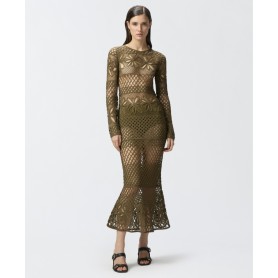 PINKO abito ORTLES lungo crochet traforato VERDE