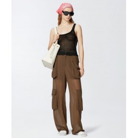 PINKO pantaloni SOTTOCASA cargo in georgette trasparente VERDE OLD