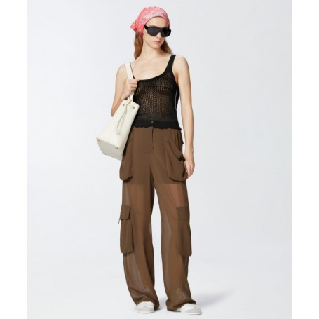 PINKO pantaloni SOTTOCASA cargo in georgette trasparente VERDE OLD