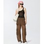 PINKO pantaloni SOTTOCASA cargo in georgette trasparente VERDE OLD