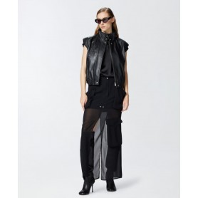 PINKO gonna INVECE NO lunga in georgette NERO