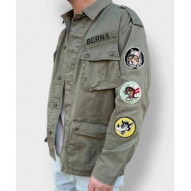 BERNA giacca uomo sahariana con patch MILITARE