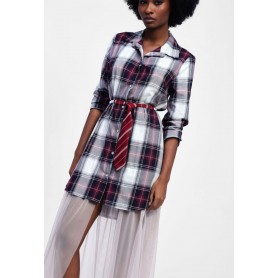 DIXIE abito chemisier a quadri con gonna in tulle