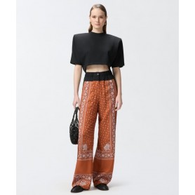 PINKO pantaloni SPIRITO ampi leggeri stampa bandana BRUCIATO/BIANCO
