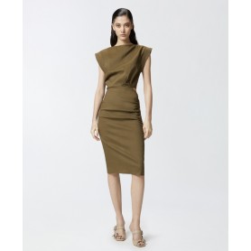 PINKO abito CIELO in lino senza maniche con bottoni GREEN