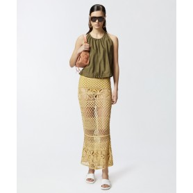 PINKO gonna CRISPO lunga effetto crochet fantasia YELLOW