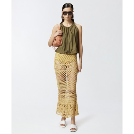 PINKO gonna CRISPO lunga effetto crochet fantasia YELLOW