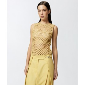 PINKO top GONZANO senza maniche crochet traforato YELLOW