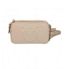 PINKO piccola borsa CARRIE a tracolla con logo Love Birds in rilievo BEIGE