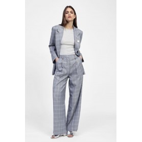 DIXIE pantaloni ampi a quadri vita alta CIELO